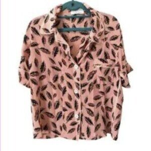 ARAKS Silk Feather Printed Pajama Top Pink Large